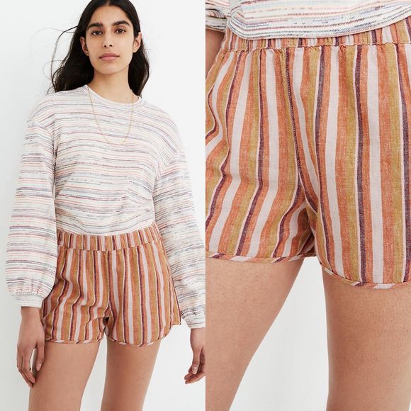Madewell Pants - Madewell Linen-Cotton Pull-On Stripe Shorts Medium